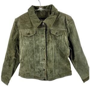 Fabio 1990s Suede Cropped Womens Jacket‎ Jewel Green Elevated Minimal Layer